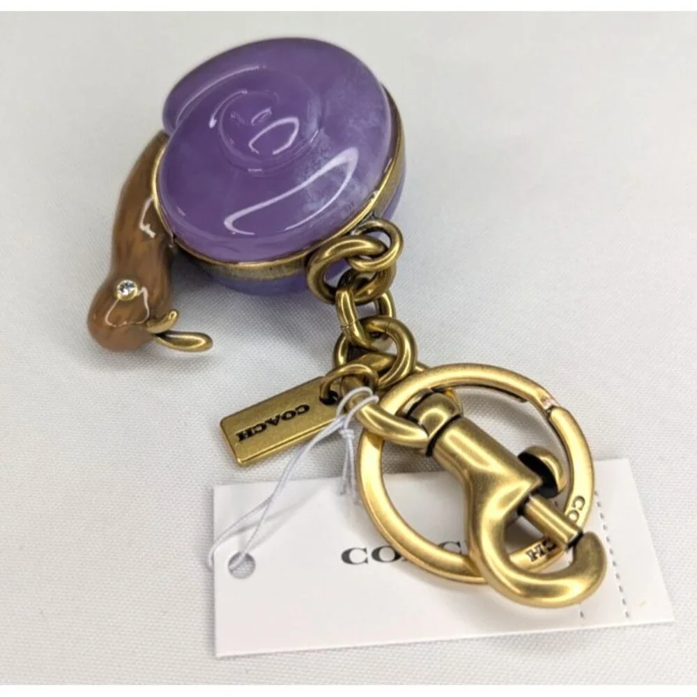 Coach Snail Bag Charm With Key Ring In Brass Purple CAX69 Keychain NWT
